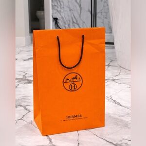 Hermes Orange Shopping Bag with Black Logo and Handles